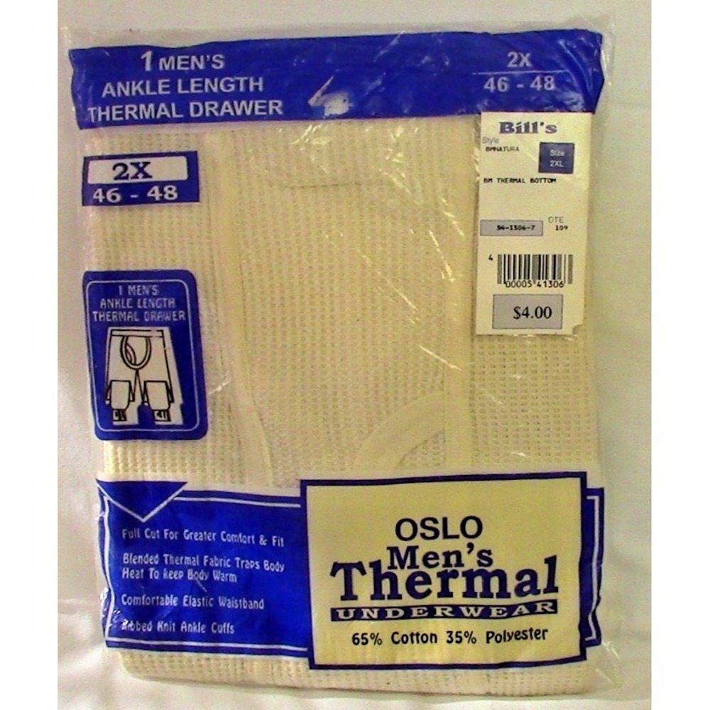 Oslo Men's Thermal Long John Ankle Bottoms 2X 46-48 Vintage Deadstock